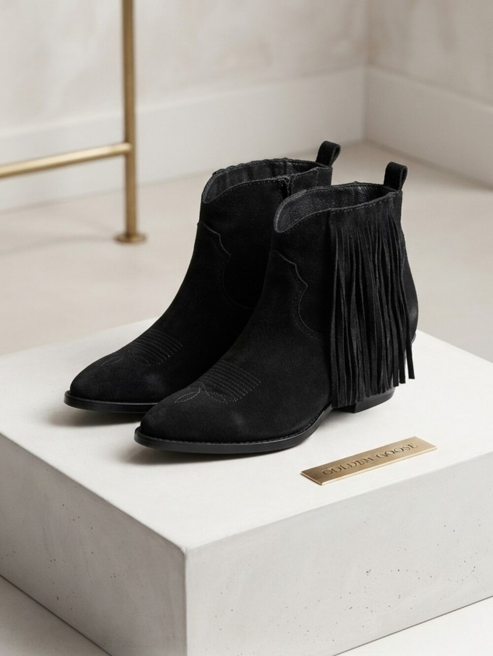 Golden Goose Black Suede Fringe Western Ankle Boots — Women's EU 40